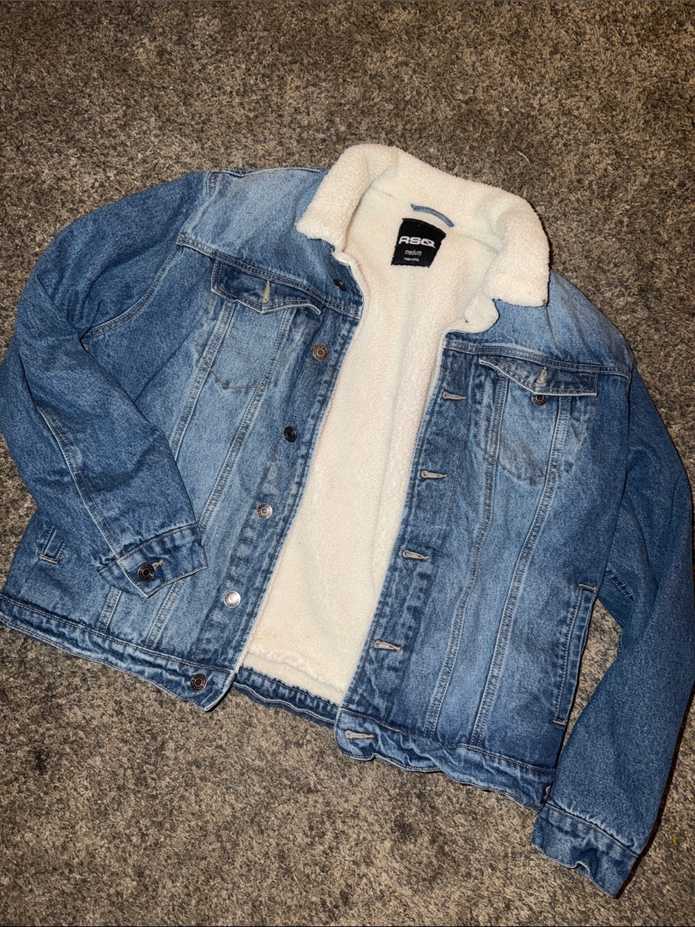 RSQ Blue Denim Jacket with Cream Sherpa Lining men medium